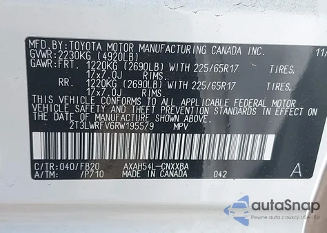 2024 Toyota Rav4 Hybrid Le z USA, uszkodzony, nr VIN 2T3LWRFV6RW195579